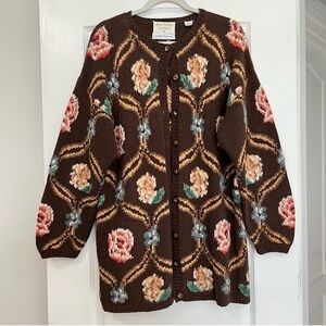 Floral Patterned Brown Sweater